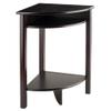 Contemporary Home Living 31" Dark Espresso Unique LISO Corner Table with Cube Storage and Shelf view 1