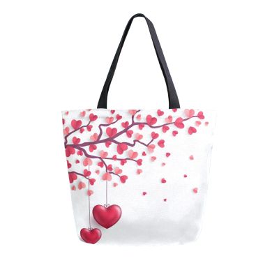 ZZKKO Love Tree Canvas Tote Grocery Bag Shoulder Casual Book Bag Large for Women Teachers, Valentines Day Cotton Bag Shopping Purse Handbag Reusable M