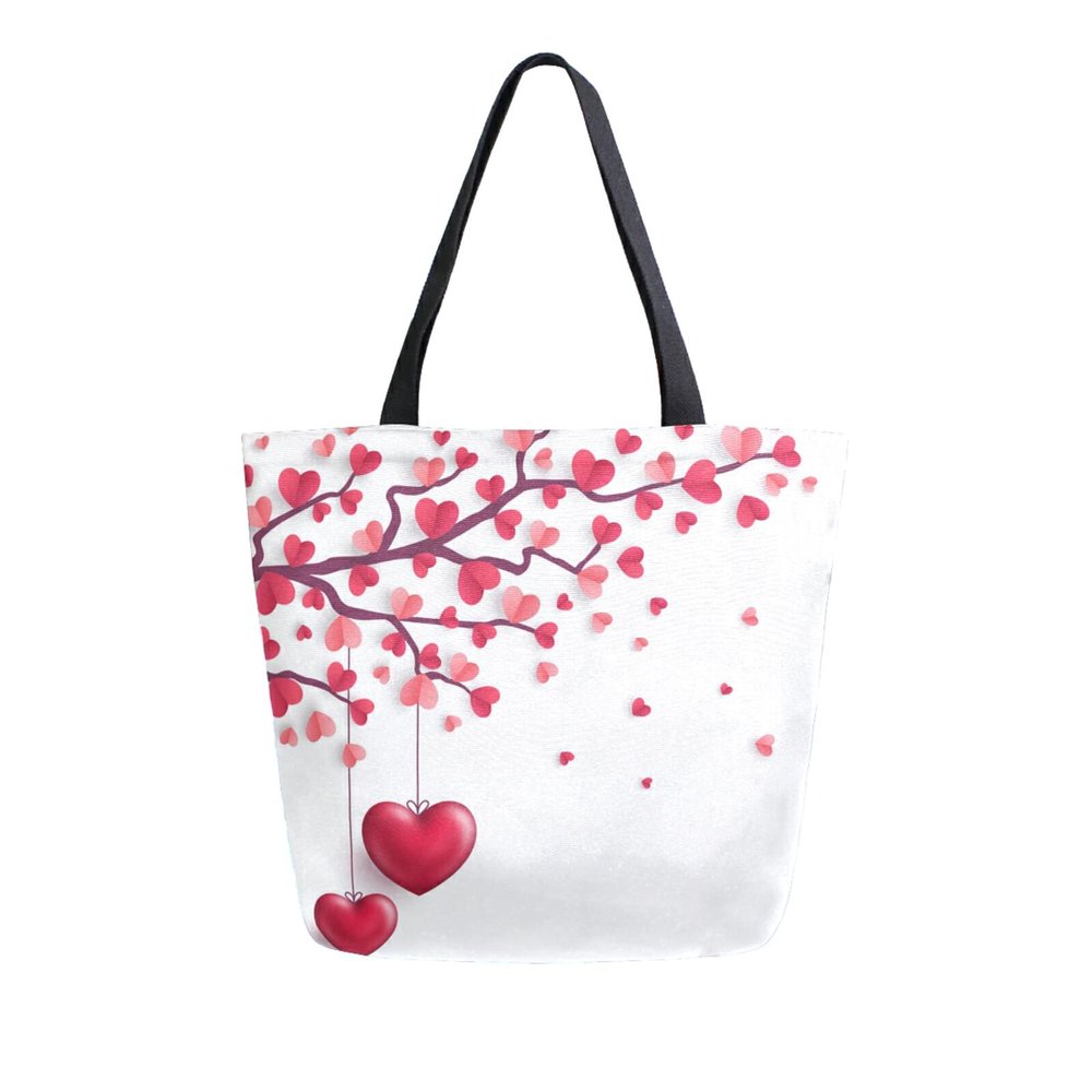 ZZKKO Love Tree Canvas Tote Grocery Bag Shoulder Casual Book Bag Large for Women Teachers, Valentines Day Cotton Bag Shopping Purse Handbag Reusable M