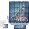Amagical Blue Marine Life Seashells Conch 3 Piece Bathroom Mat Set Shower Curtain Set Bath Mat Contour Mat Fabric Waterproof Shower Curtain with 12 Hooks view 1