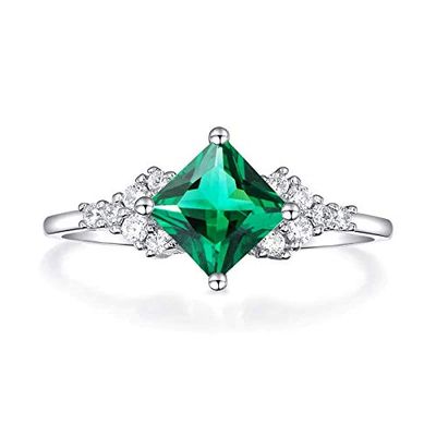Bansriracha Emerald Gemstone Rings for Women 925 Sterling Silver Square Cut Created Stone Wedding Romantic Engagement Fine Jewelry (7)