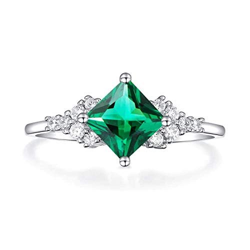 Bansriracha Emerald Gemstone Rings for Women 925 Sterling Silver Square Cut Created Stone Wedding Romantic Engagement Fine Jewelry (7)