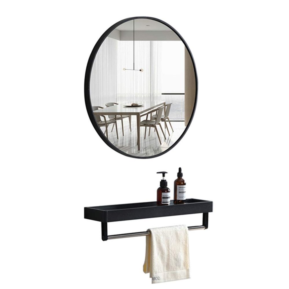Aluminum Alloy Frame Wall Mounted Mirror Makeup Mirror,with Storage Shelf Decorative Hanging Wall Bathroom Mirror