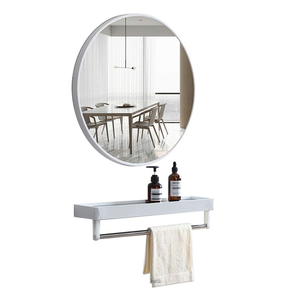 Aluminum Alloy Frame Wall Mounted Mirror Makeup Mirror,with Storage Shelf Decorative Hanging Wall Bathroom Mirror