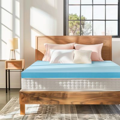 Subrtex 4 Inch Memory Foam Mattress Topper Mattress Pad Ventilated Gel Infused Bed Foam Topper for Pressure Relieving, CertiPUR-US Certified, Queen, Blue