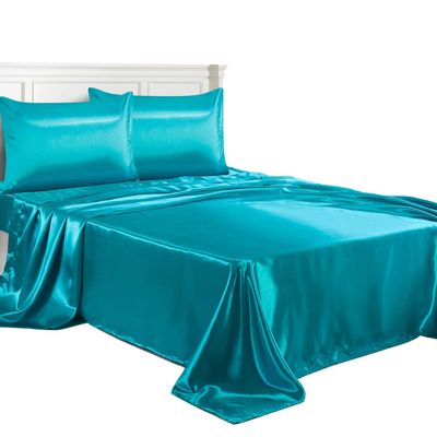 Comfort Bed Store Luxury Soft Silky Satin 3 Pc (1 Duvet Cover + 2 Pillow Cases) Elegant Duvet Cover Set Comes in King/Cal-King, Aqua Blue