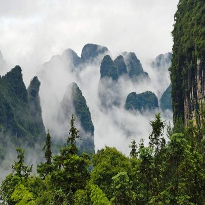 Posterazzi PDDAS07KSU2209LARGE Limestone Hills in Mist, Yangshuo, Guangxi, China Photo Print, 24 x 36, Multi