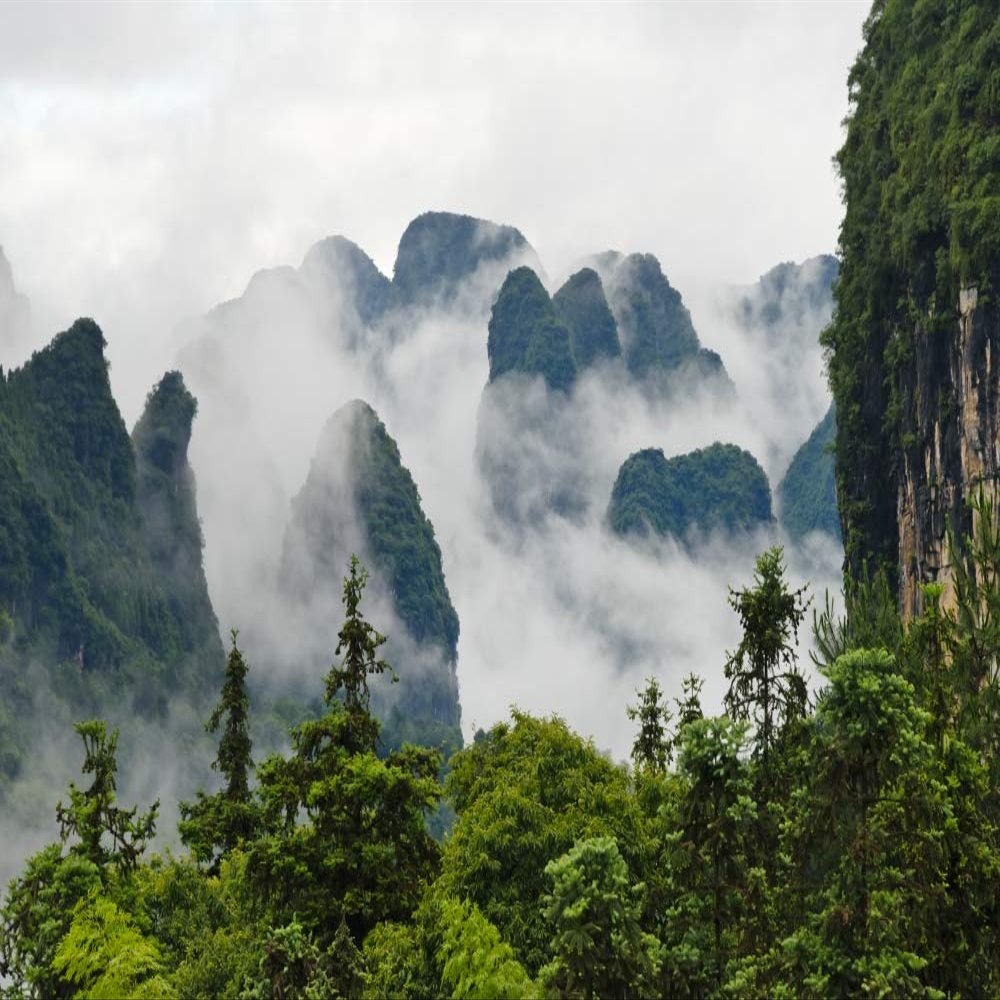 Posterazzi PDDAS07KSU2209LARGE Limestone Hills in Mist, Yangshuo, Guangxi, China Photo Print, 24 x 36, Multi