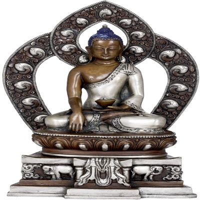 Exotic India (Made in Nepal Shakyamuni Buddha Seated on Elephant Throne, Copper