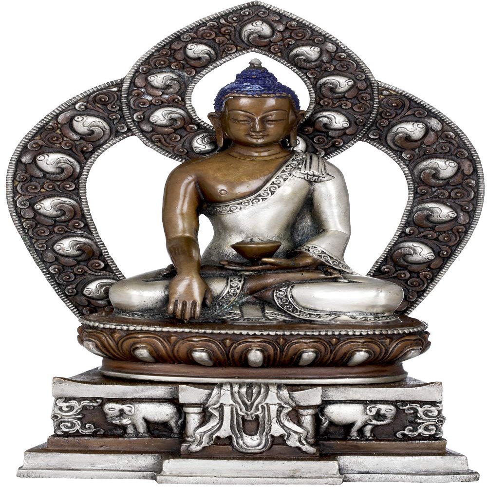 Exotic India (Made in Nepal Shakyamuni Buddha Seated on Elephant Throne, Copper