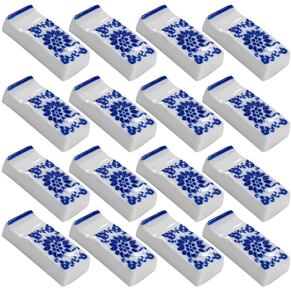Ceramic Chopsticks Rest Rack Set of 16,Chinese Style Dinner Spoon Stand Knife Fork Holder Porcelain Chopsticks Stand