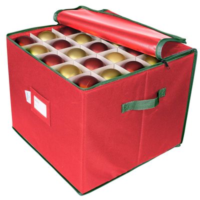 ProPik Large Christmas Ornament Storage Box, Organizer Holds Up to 75 Xmas Ornaments Balls, Holiday Decorations Accessories Storage Container with Dividers, Durable 600D Oxford (Red)