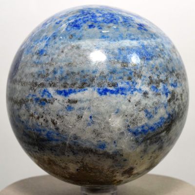 3.1" 1.8lb Lapis Lazuli w/Pyrite Sphere Blue Natural Mineral Polished Crystal Stone Ball - Afghanistan + Stand