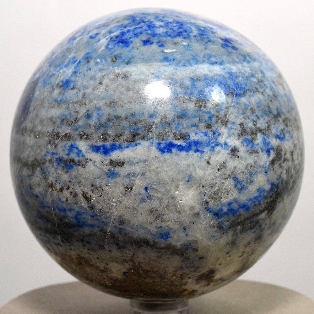 3.1" 1.8lb Lapis Lazuli w/Pyrite Sphere Blue Natural Mineral Polished Crystal Stone Ball - Afghanistan + Stand