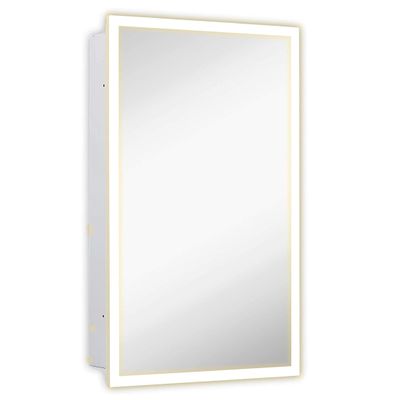 Hamilton Hills Bathroom Mirror with Storage - Wall Mounted Medicine Cabinet with 4 Glass Shelves and LED Backlighting - Modern Rectangular Organizer for Bathroom Dcor 16 x 26 Inch - White