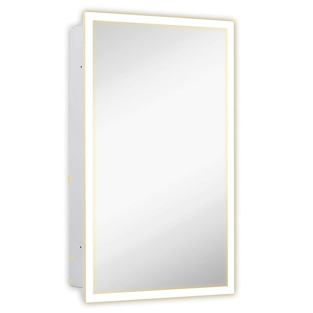 Hamilton Hills Bathroom Mirror with Storage - Wall Mounted Medicine Cabinet with 4 Glass Shelves and LED Backlighting - Modern Rectangular Organizer for Bathroom Dcor 16 x 26 Inch - White
