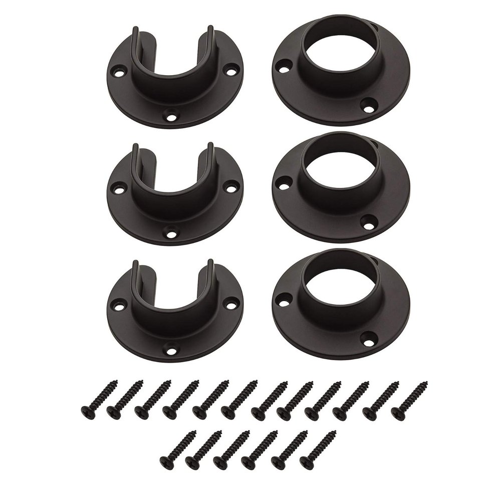 Wideskall Heavy Duty Stainless Steel Closet Pole Sockets Rod End Support with Screws (Matt Black, 3 Sets)