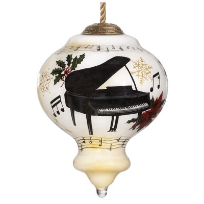 3.75" White and Black Christmas Piano Glass Ornament