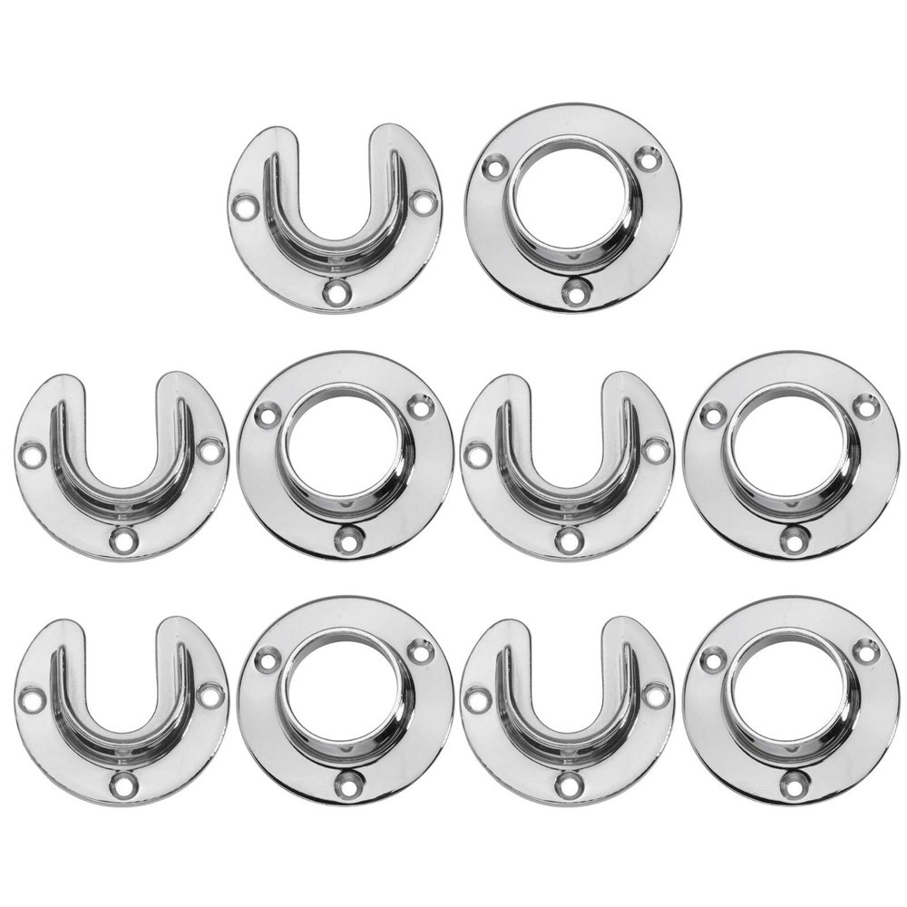 Wideskall Heavy Duty Stainless Steel Closet Pole Sockets Rod End Support with Screws (Chrome Silver, 5 Sets)