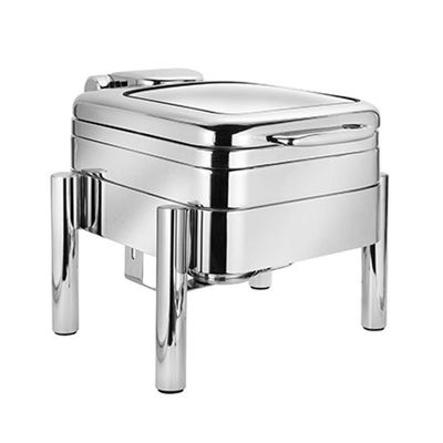 Eastern Tabletop 3997GPL Jazz Rock Collection 4 Quart Induction Chafer, Square, Full Glass Hinged Cover, Hotel Grade, Pillar'd Style Base