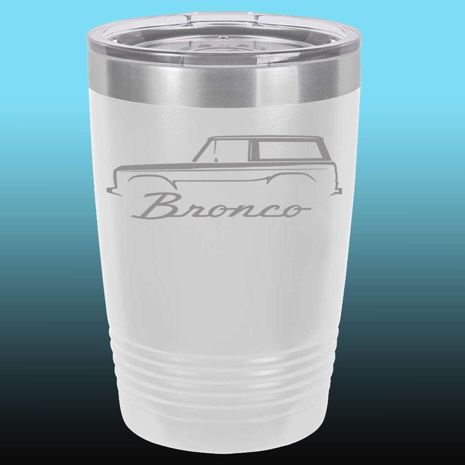 1966-77 Ford Bronco 20oz Stainless Steel Tumbler w/Clear Lid white