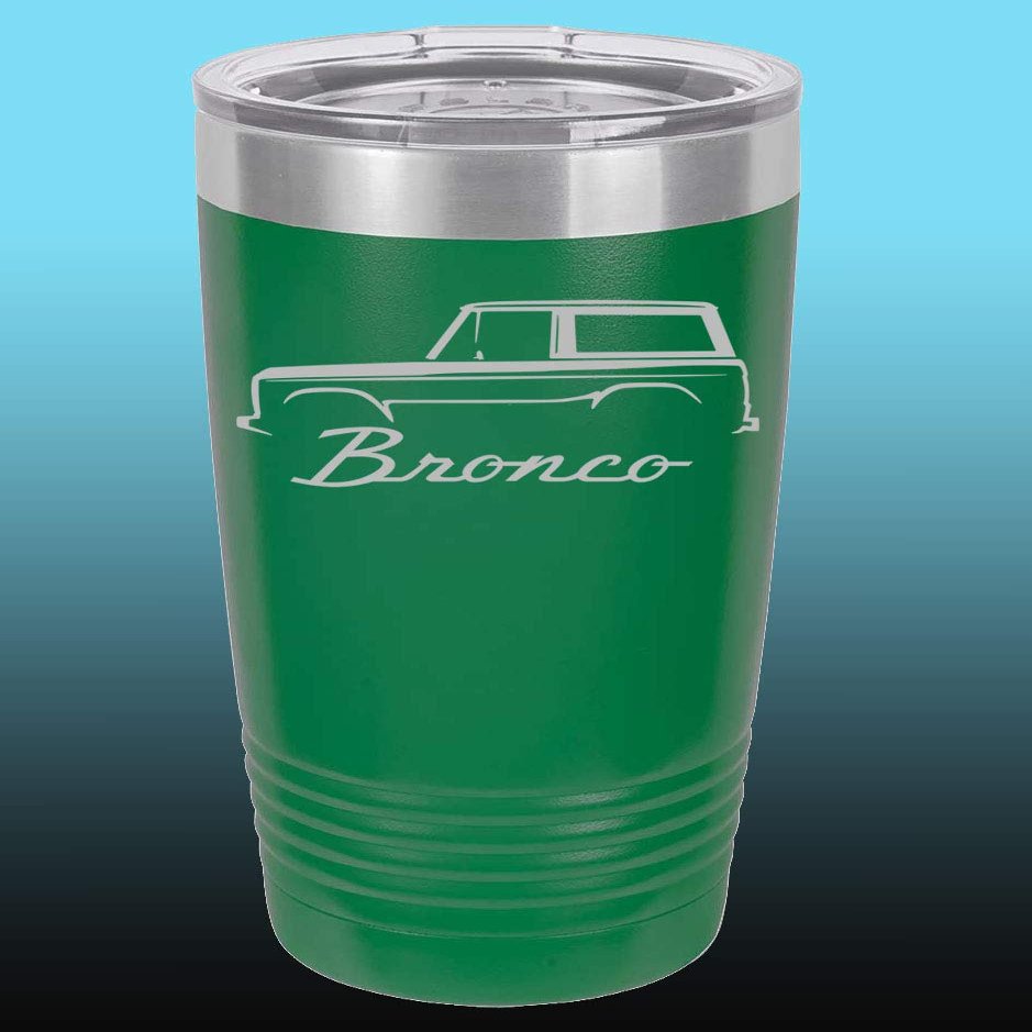 1966-77 Ford Bronco 20oz Stainless Steel Tumbler w/Clear Lid green