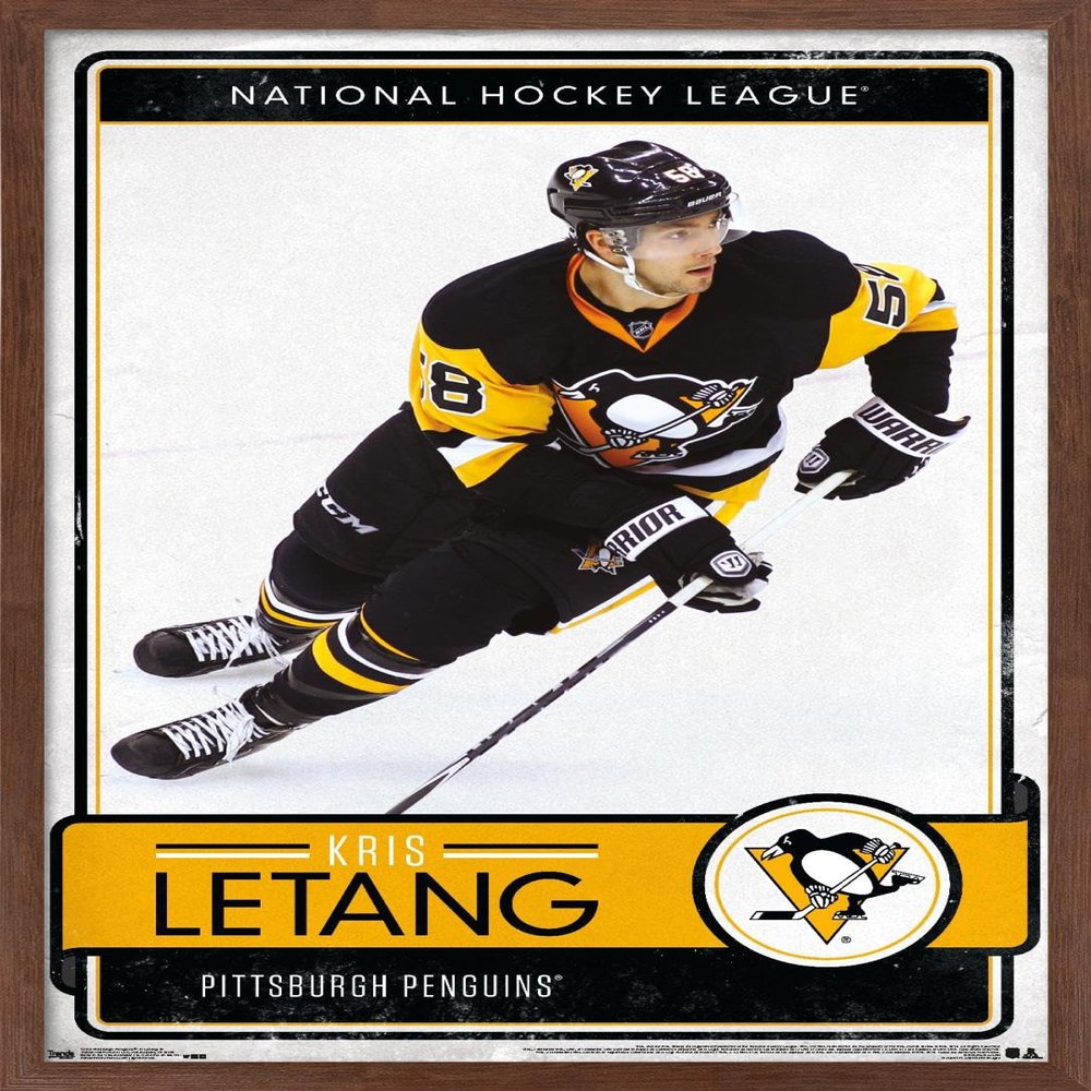 Trends International NHL Pittsburgh Penguins - Kris Letang 16 Wall Poster, 14.725" x 22.375", Mahogany Framed Version