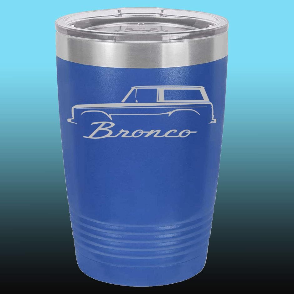 1966-77 Ford Bronco 20oz Stainless Steel Tumbler w/Clear Lid royal