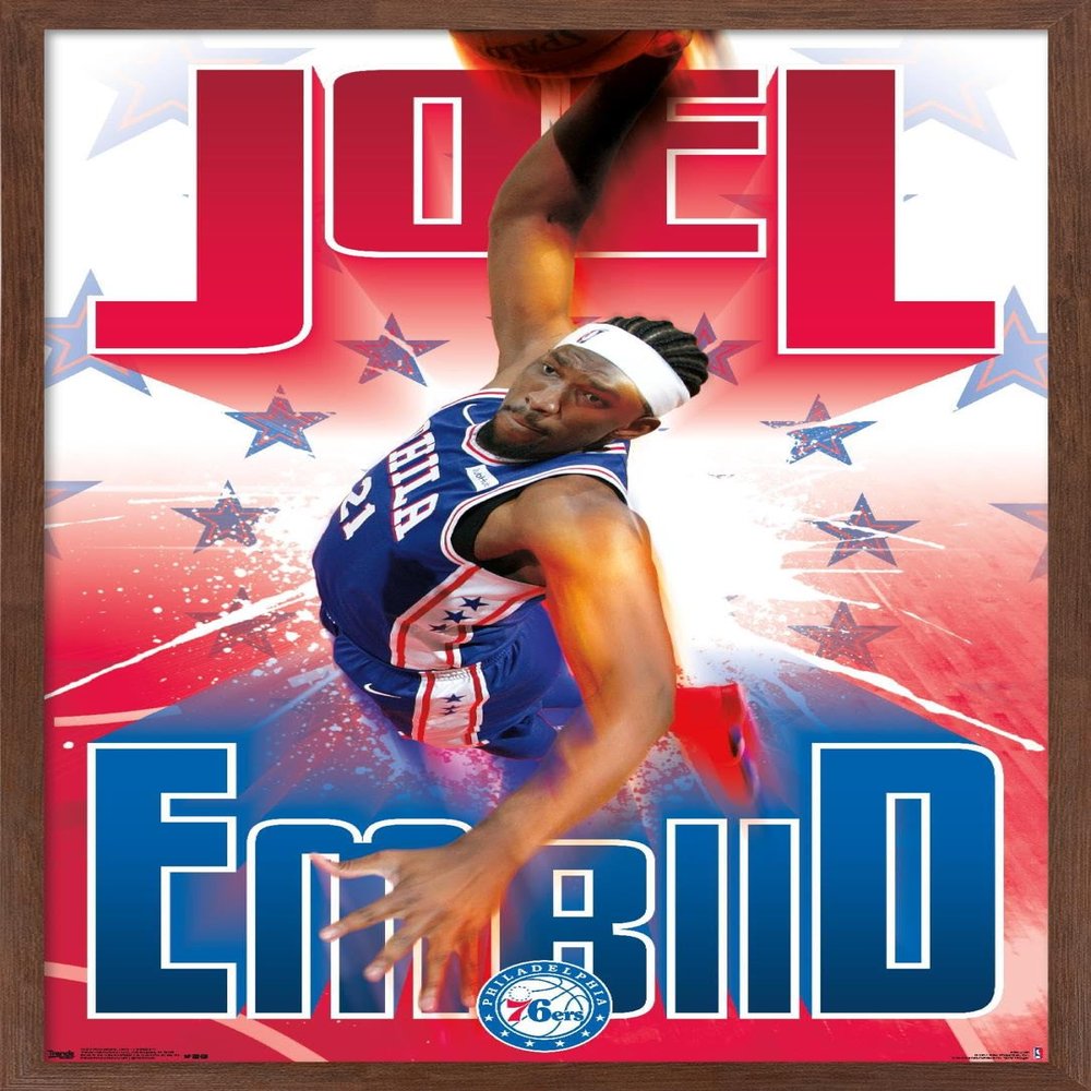 Trends International NBA Philadelphia 76ers - Joel Embiid Wall Poster, 14.725" x 22.375", Mahogany Framed Version