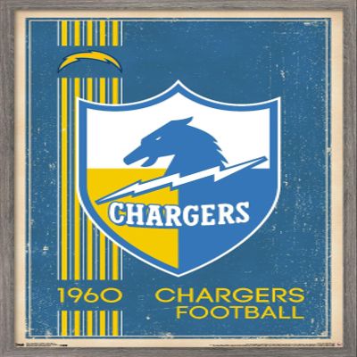 Trends International NFL Los Angeles Chargers - Retro Logo 17 Wall Poster, 22.375" x 34", Barnwood Framed Version