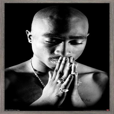 Trends International Tupac - Praying Wall Poster, 14.725" x 22.375", Barnwood Framed Version