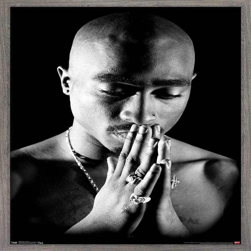 Trends International Tupac - Praying Wall Poster, 14.725" x 22.375", Barnwood Framed Version