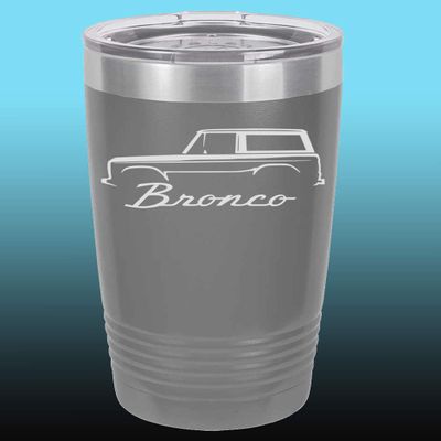 1966-77 Ford Bronco 20oz Stainless Steel Tumbler w/Clear Lid grey