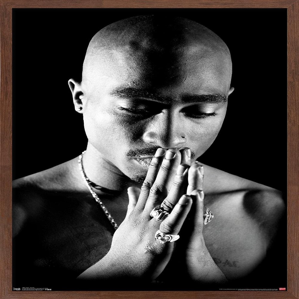 Trends International Tupac - Praying Wall Poster, 14.725" x 22.375", Mahogany Framed Version
