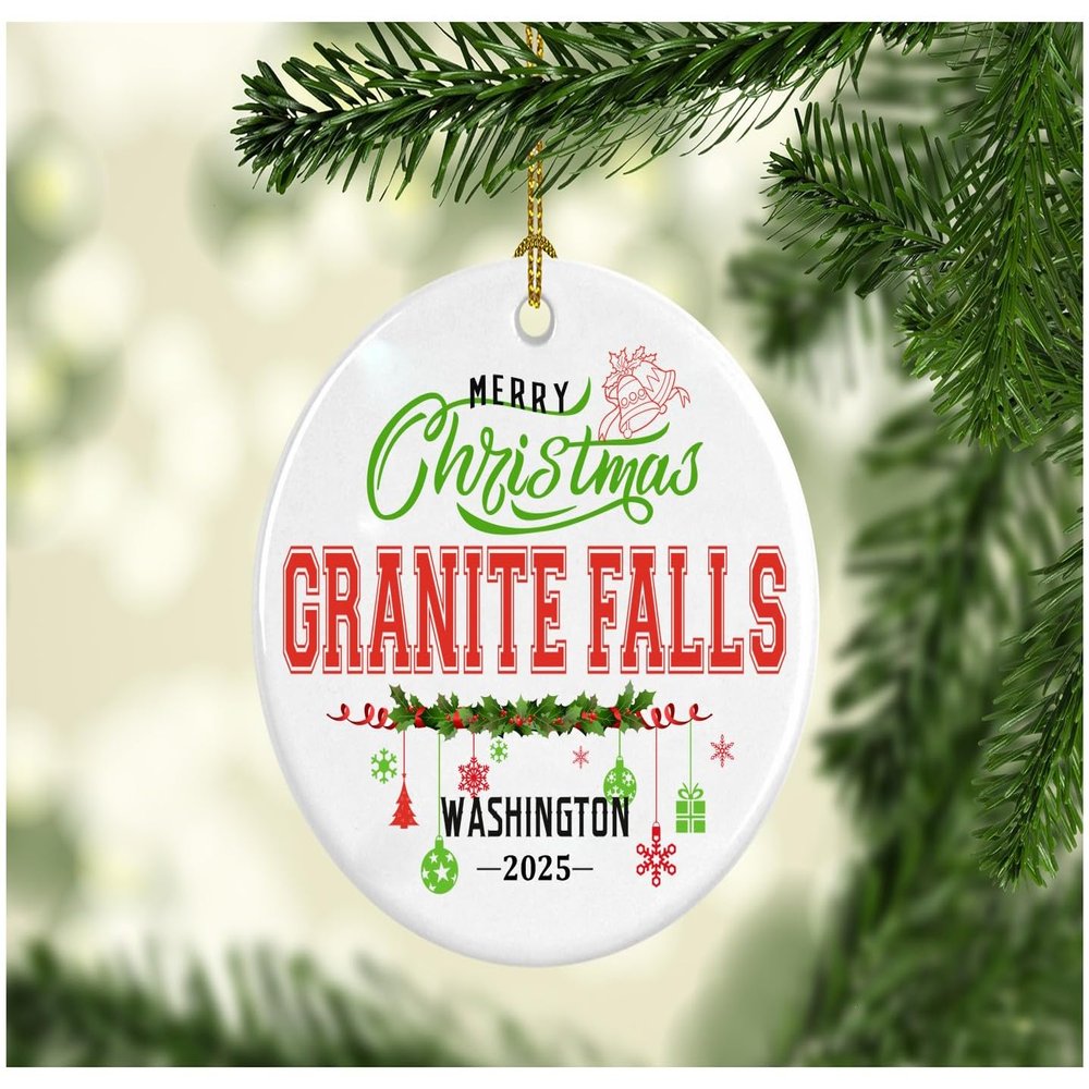 New Home Ornament Granite Falls Washington 2025 City Christmas Tree Decoration Moving Gift for Families Neighbors Couples Friends Hometown Pride Keepsake Souvenir Rustic 3" White