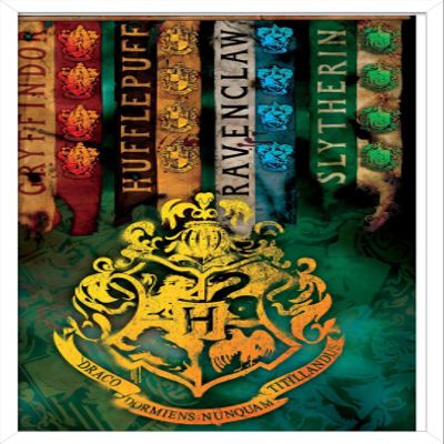 Trends International The Wizarding World: Harry Potter - House Crests Wall Poster, 14.725" x 22.375", White Framed Version