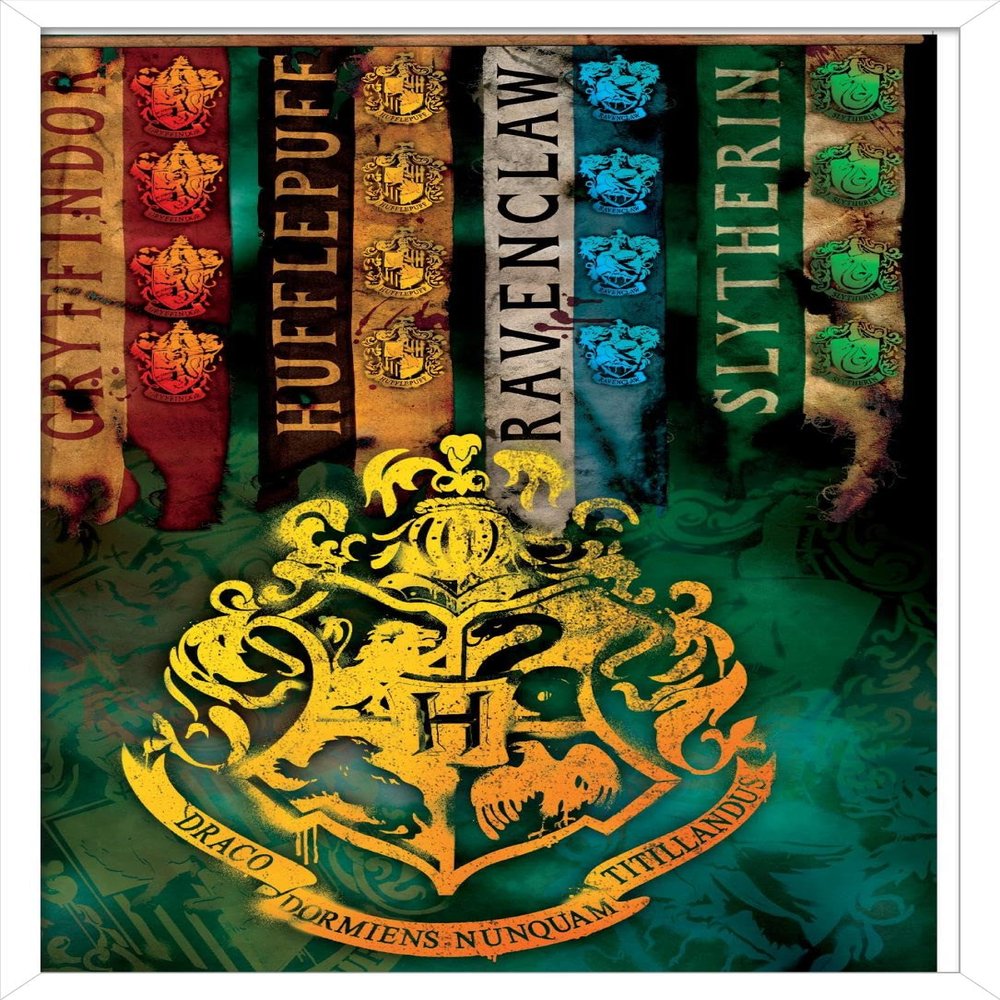 Trends International The Wizarding World: Harry Potter - House Crests Wall Poster, 14.725" x 22.375", White Framed Version
