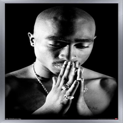 Trends International Tupac - Praying Wall Poster, 14.725" x 22.375", Silver Framed Version