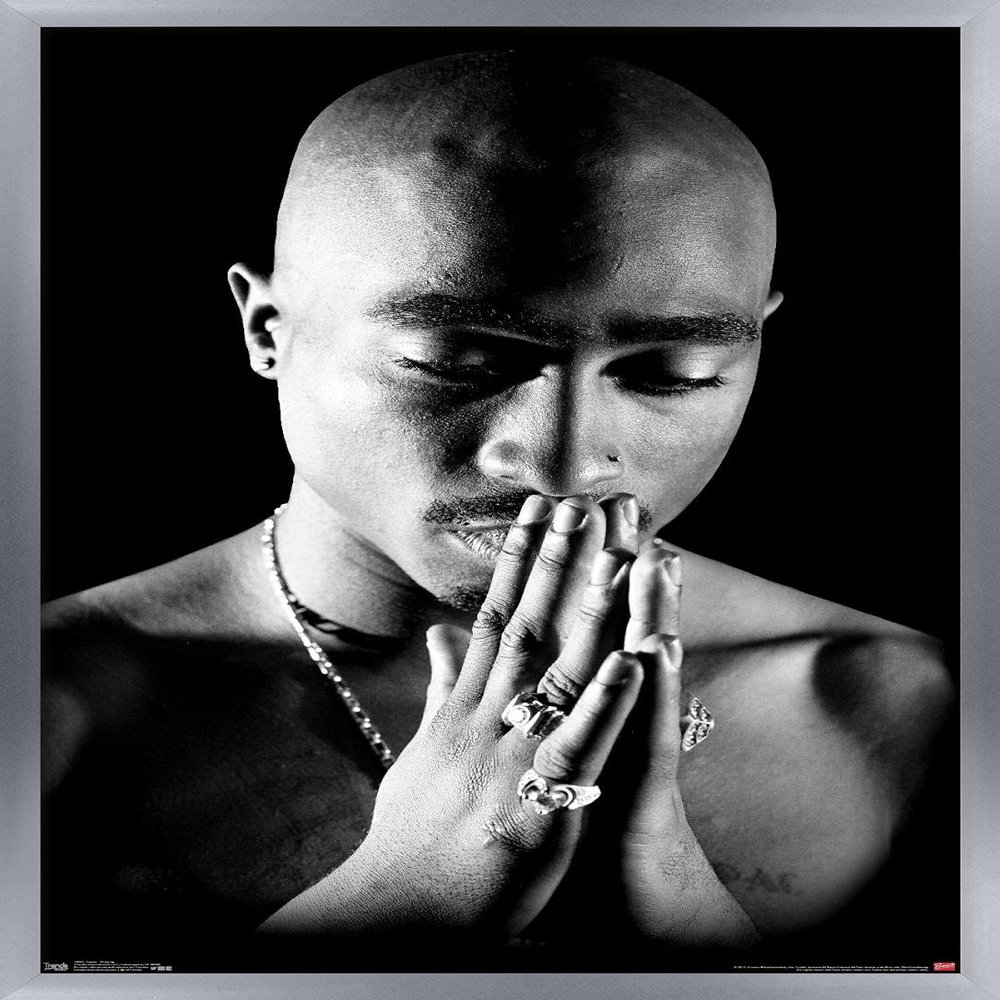 Trends International Tupac - Praying Wall Poster, 14.725" x 22.375", Silver Framed Version
