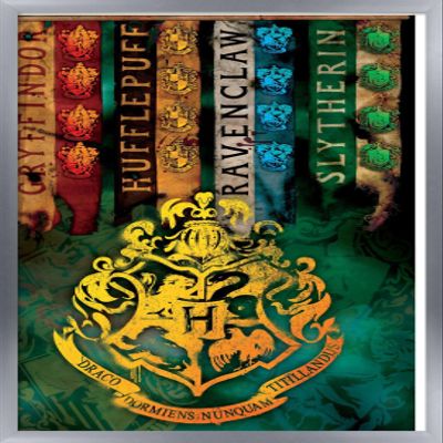 Trends International The Wizarding World: Harry Potter - House Crests Wall Poster, 14.725" x 22.375", Silver Framed Version