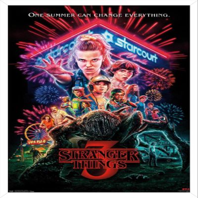 Trends International Netflix Stranger Things: Season 3 - One Sheet Wall Poster, 14.725" x 22.375", White Framed Version