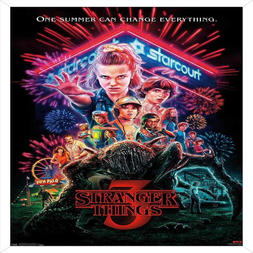 Trends International Netflix Stranger Things: Season 3 - One Sheet Wall Poster, 14.725" x 22.375", White Framed Version