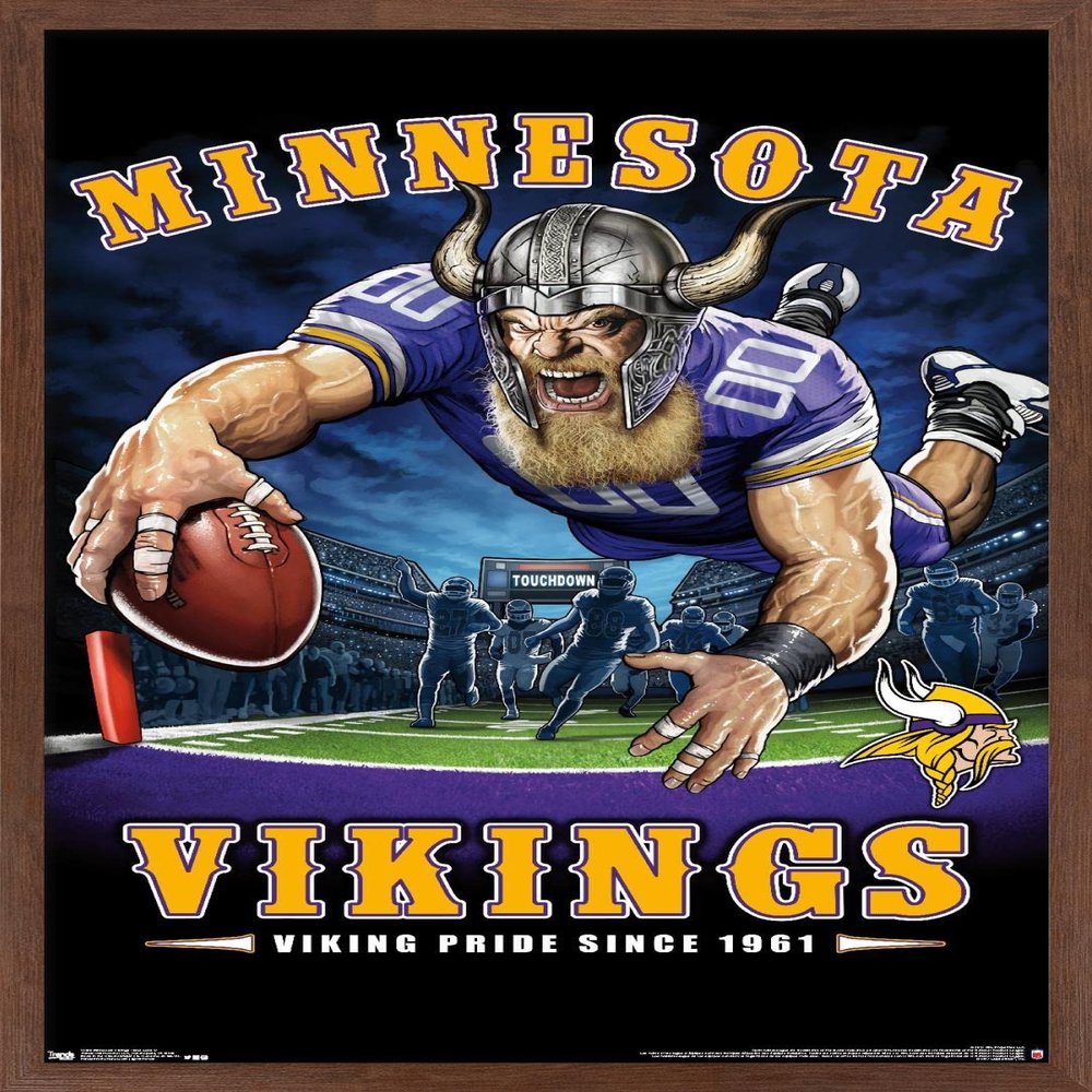 Trends International NFL Minnesota VIkings - End Zone 17 Wall Poster, 14.725" x 22.375", Mahogany Framed Version