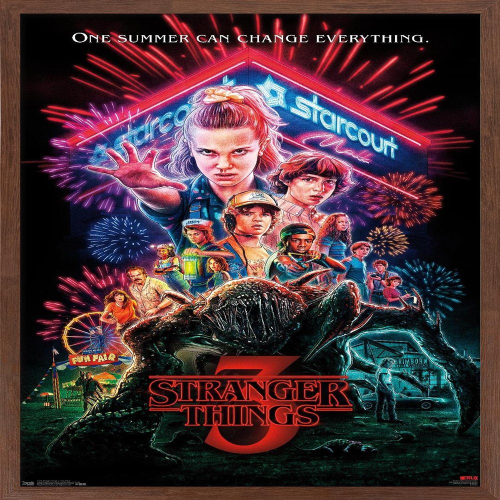 Trends International Netflix Stranger Things: Season 3 - One Sheet Wall Poster, 14.725" x 22.375", Mahogany Framed Version