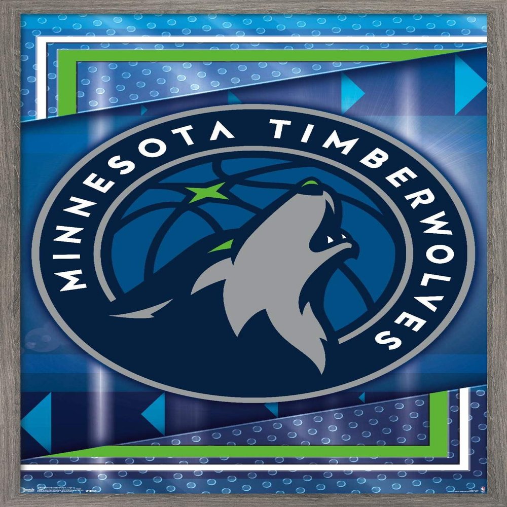 Trends International NBA Minnesota Timberwolves - Logo 17 Wall Poster, 34L x 22.4W, Barnwood Framed Version