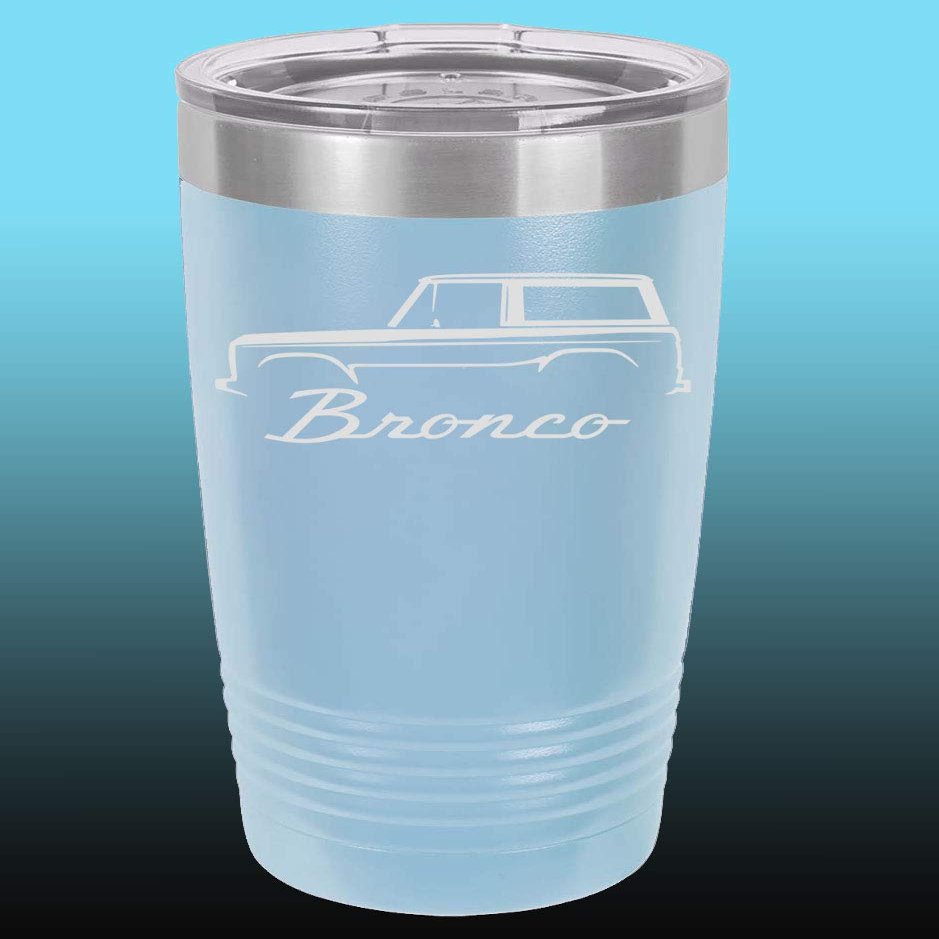 1966-77 Ford Bronco 20oz Stainless Steel Tumbler w/Clear Lid ltblue