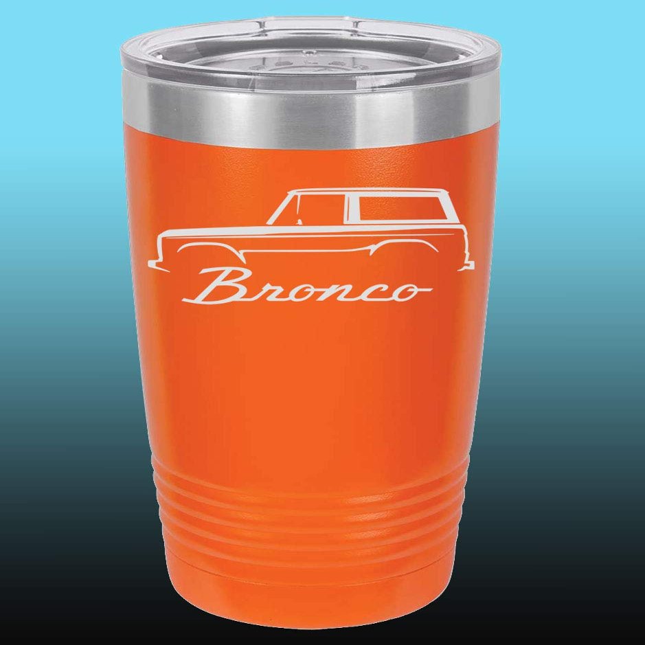 1966-77 Ford Bronco 20oz Stainless Steel Tumbler w/Clear Lid orange