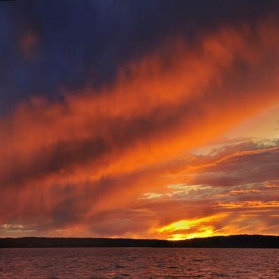 Posterazzi PDDCN11BJY0081LARGE Canada, Saskatchewan, Prince Albert National Park. Storm on Waskesiu Lake at Sunset Photo Print, 24 x 36, Multi