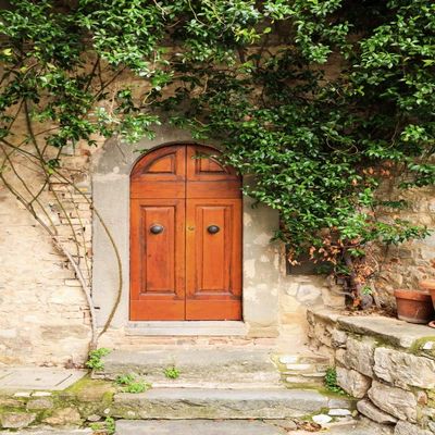 Posterazzi PDDEU16EWI0497 Italy, Tuscany, Greve Chianti Vineyards. Stone Farm House Entrance Door Photo Print, 18 x 24, Multi