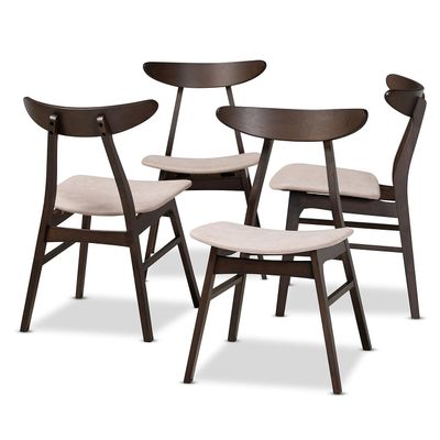 Baxton Studio Britte Dark Oak Wood Dining Chairs in Beige - Set of 4